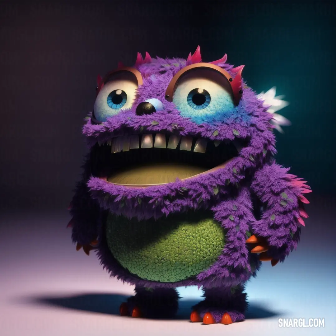 Purple monster with big eyes and a big smile on its face