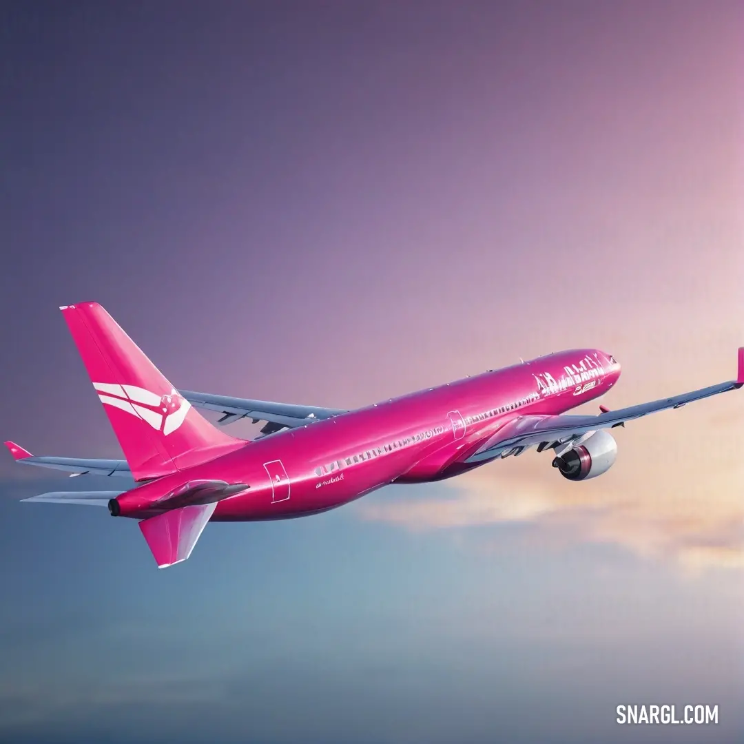 A playful pink airplane glides gracefully across the sky amidst fluffy white clouds, its vivid color punctuating the vast blue expanse, embodying the spirit of adventure and the joy of flight in its essence.