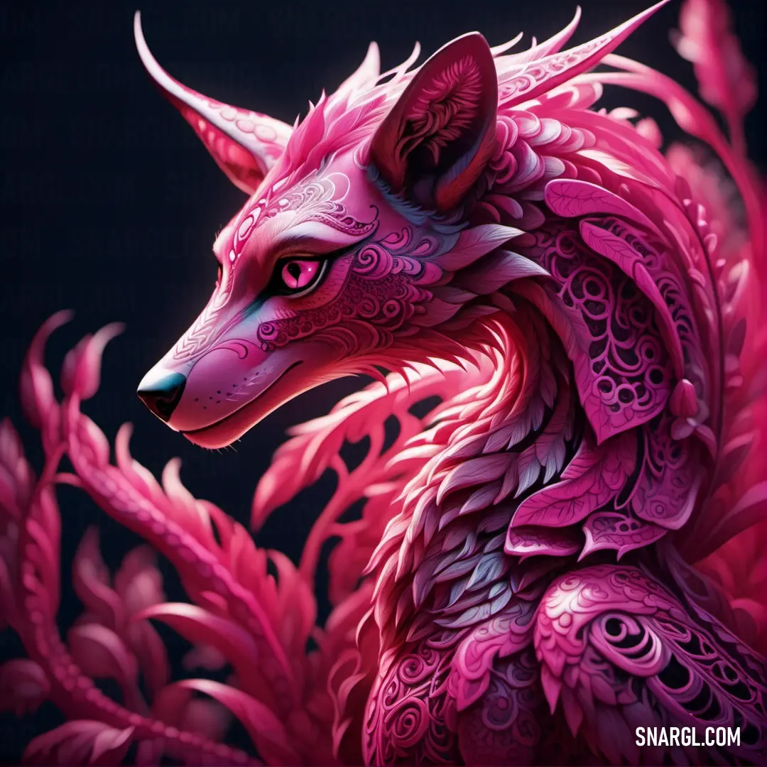 An exquisite animal, its body painted in soft pink and white hues, adorned with intricate designs. The creature’s elegance and grace are emphasized by its unique color combination and delicate patterns.