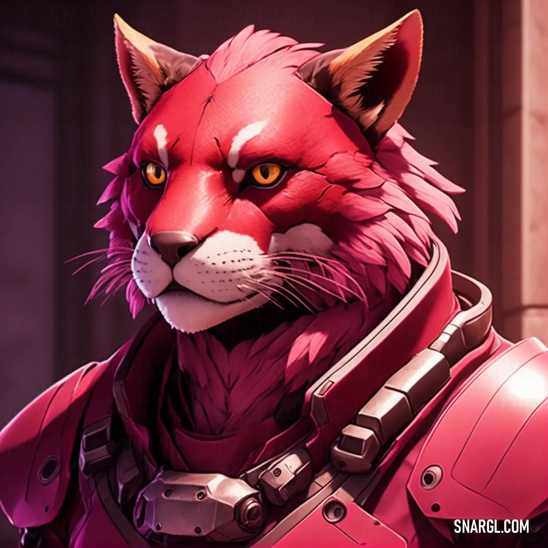 A red fox wearing a helmet and a red suit, standing proudly with its intense gaze. Its striking appearance suggests a character caught between the wild and the armored, ready for any adventure.