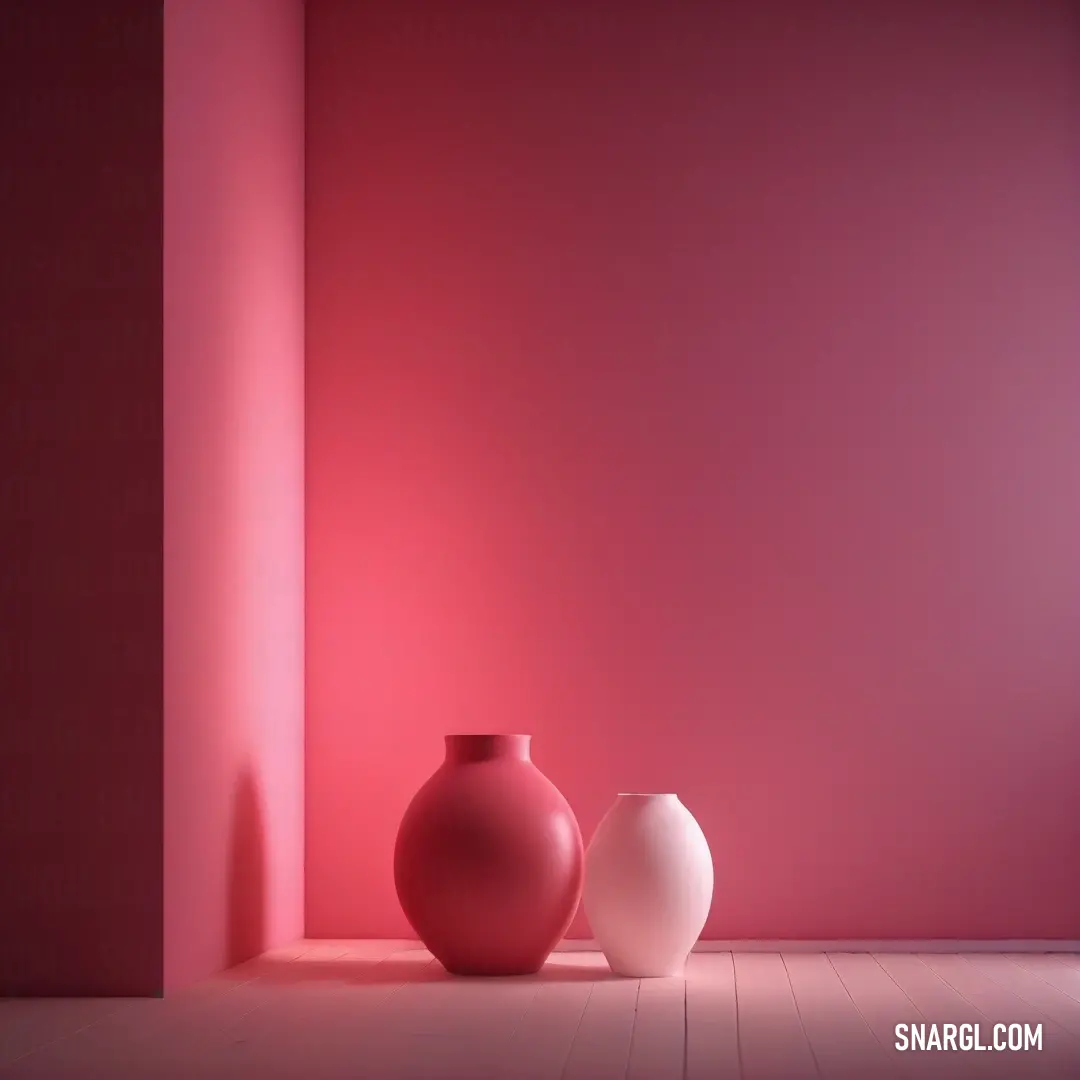 Two beautifully designed vases gracefully occupy a stylish room, paired with a striking pink wall behind them that enhances their charm and draws the eye, creating a sophisticated yet inviting ambiance.