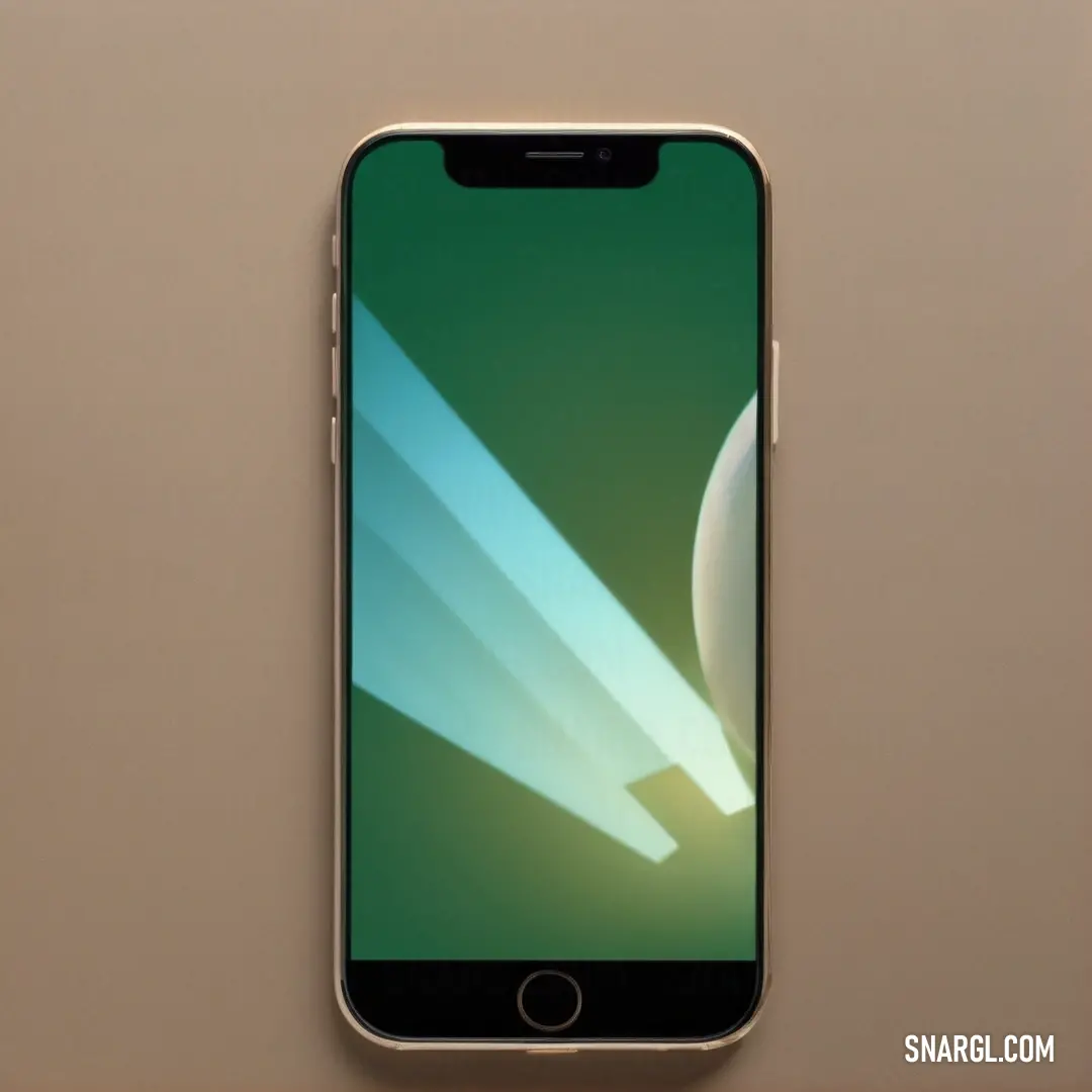 Iphone is shown with a green screen and a white background. Example of RGB 0,86,63 color.