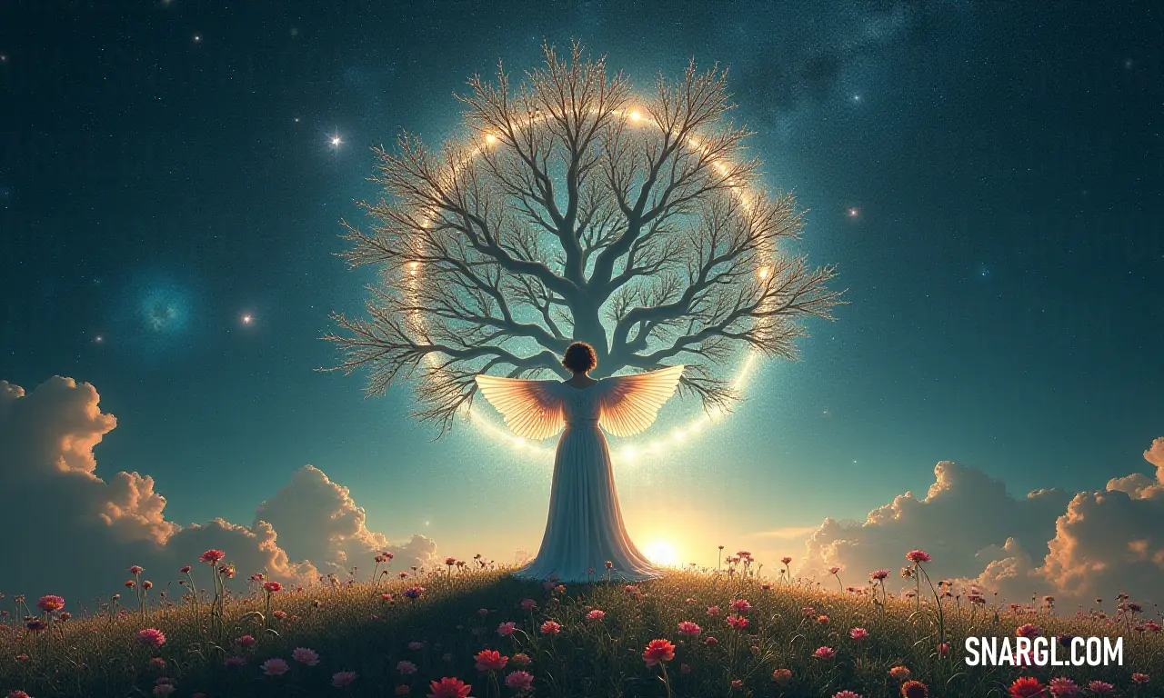 Majestic Sacred Tree in a sunlit field, a symbol of nature's enduring beauty and strength. Majestic Sacred Tree standing tall in an expansive field, its sturdy trunk adds character to the serene landscape bathed in natural light, inviting admiration from all who pass by.