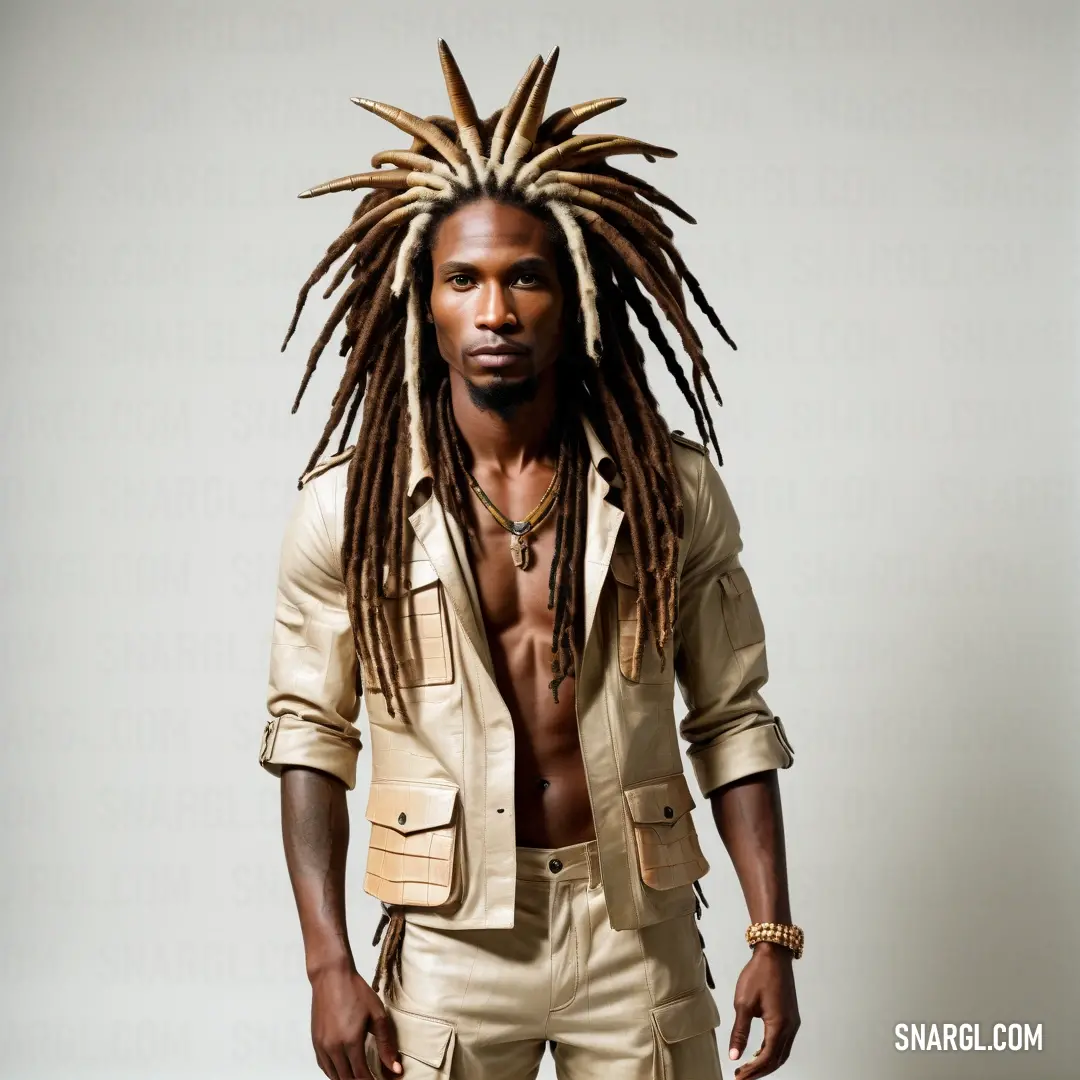 Man with dreadlocks standing in a white room with a white wall behind him and a white wall behind him