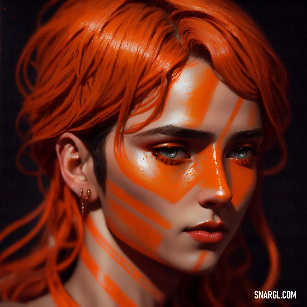 Woman with orange hair and makeup is shown in this artistic photo of a woman with orange hair