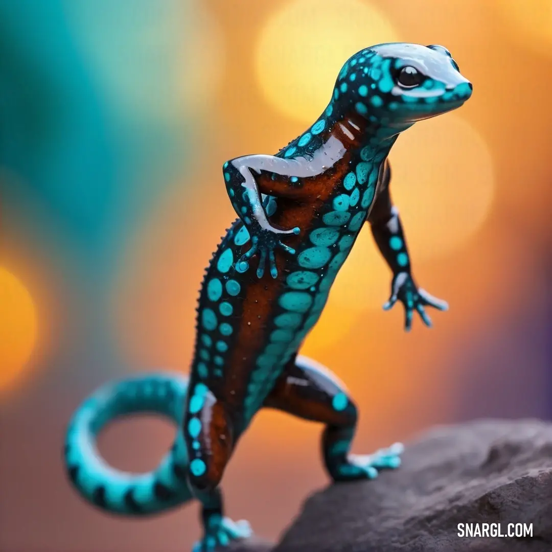 Lizard is standing on a rock with a blurry background