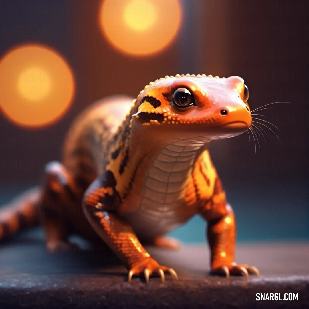 Small lizard on top of a table next to a light bulb background