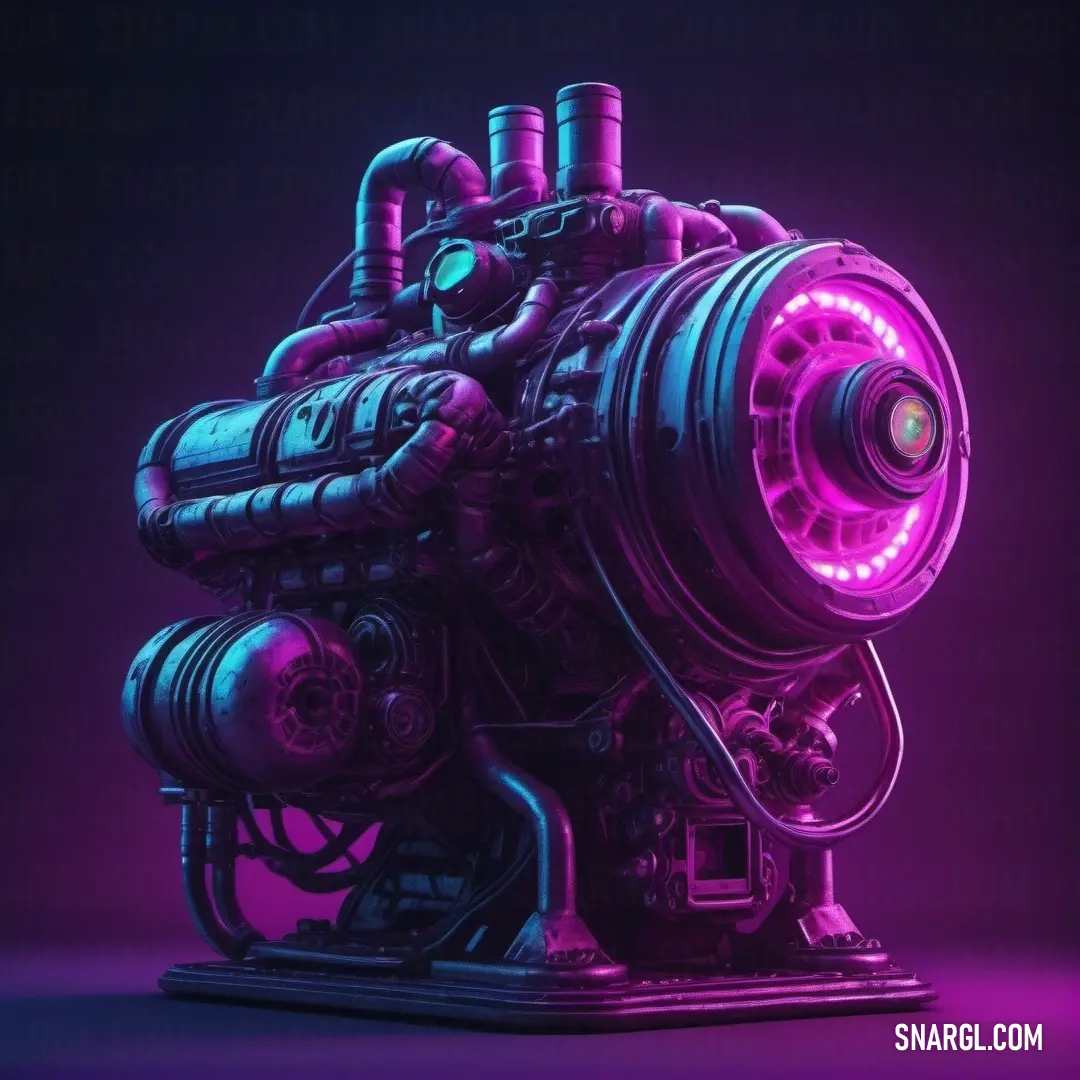 Large engine with a purple light on it's side and a black background. Color RGB 136,0,120.