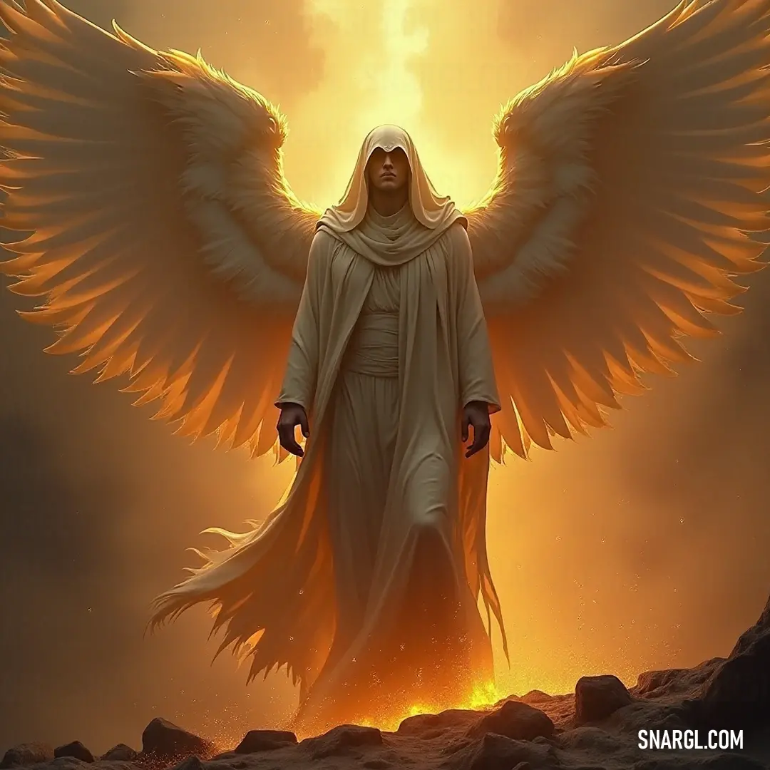 In a vivid portrayal, Sandalphon stands on a rocky surface, her majestic wings unfurled against a radiant sun. This image harmonizes the elements of nature and spirituality, embodying strength, resilience, and celestial grace. This striking painting depicts Sandalphon standing firmly on a rugged rock surface, her wings spread wide against the backdrop of a brilliant sun. The scene encapsulates a powerful balance of nature and spirituality, as she symbolizes unwavering strength