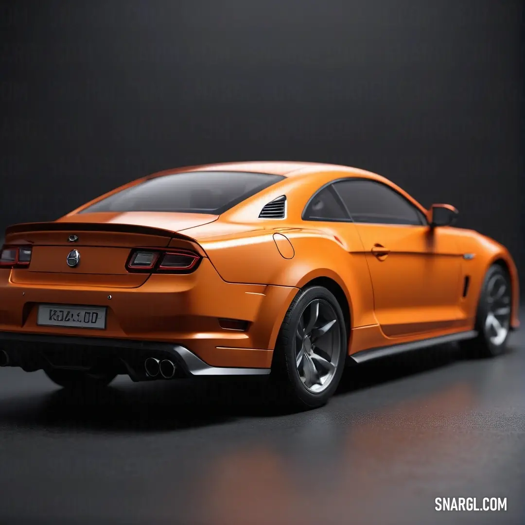 Close up of a model of a car on a table with a black background. Color #F4A460.