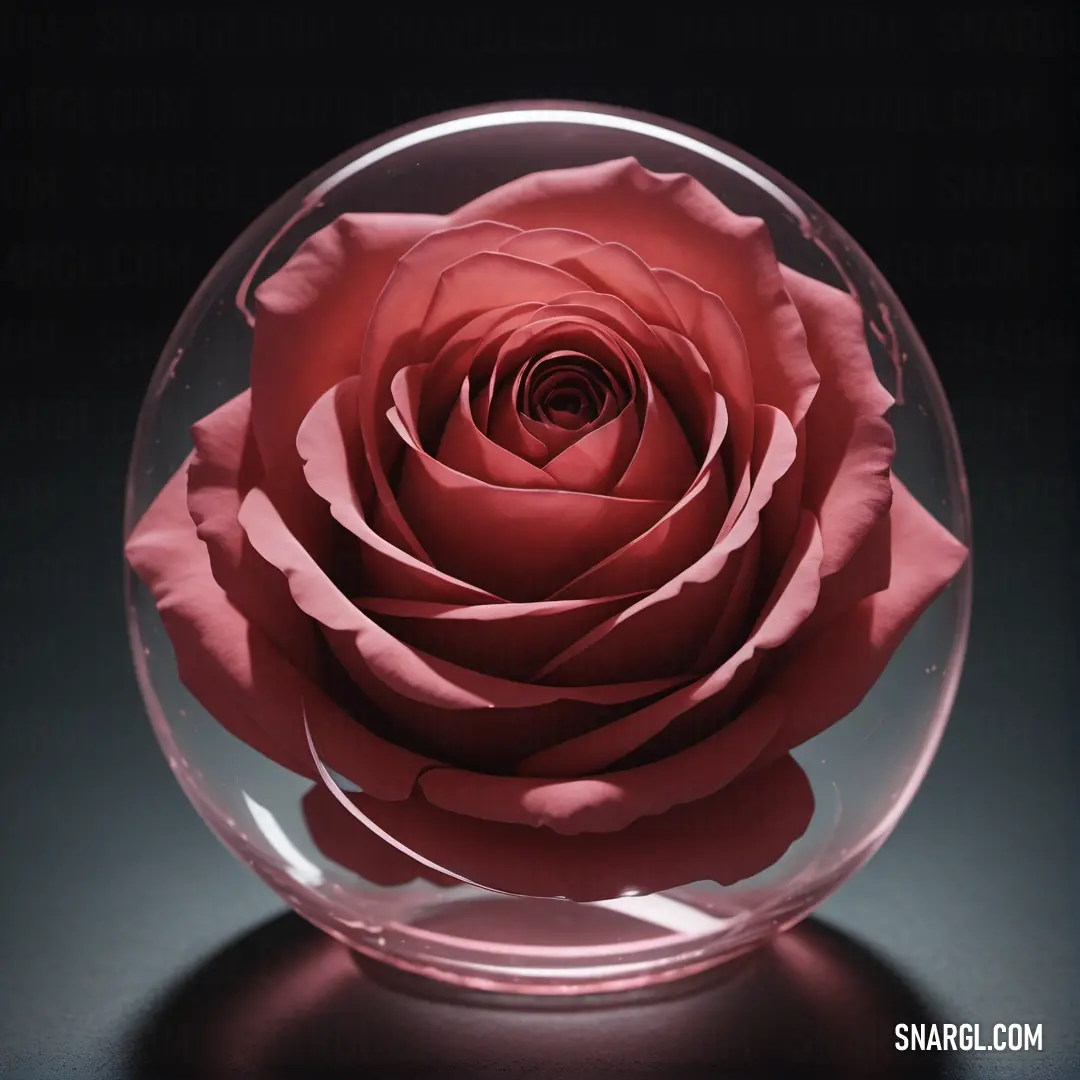 Red rose in a clear glass vase on a black background. Example of Sangria color.