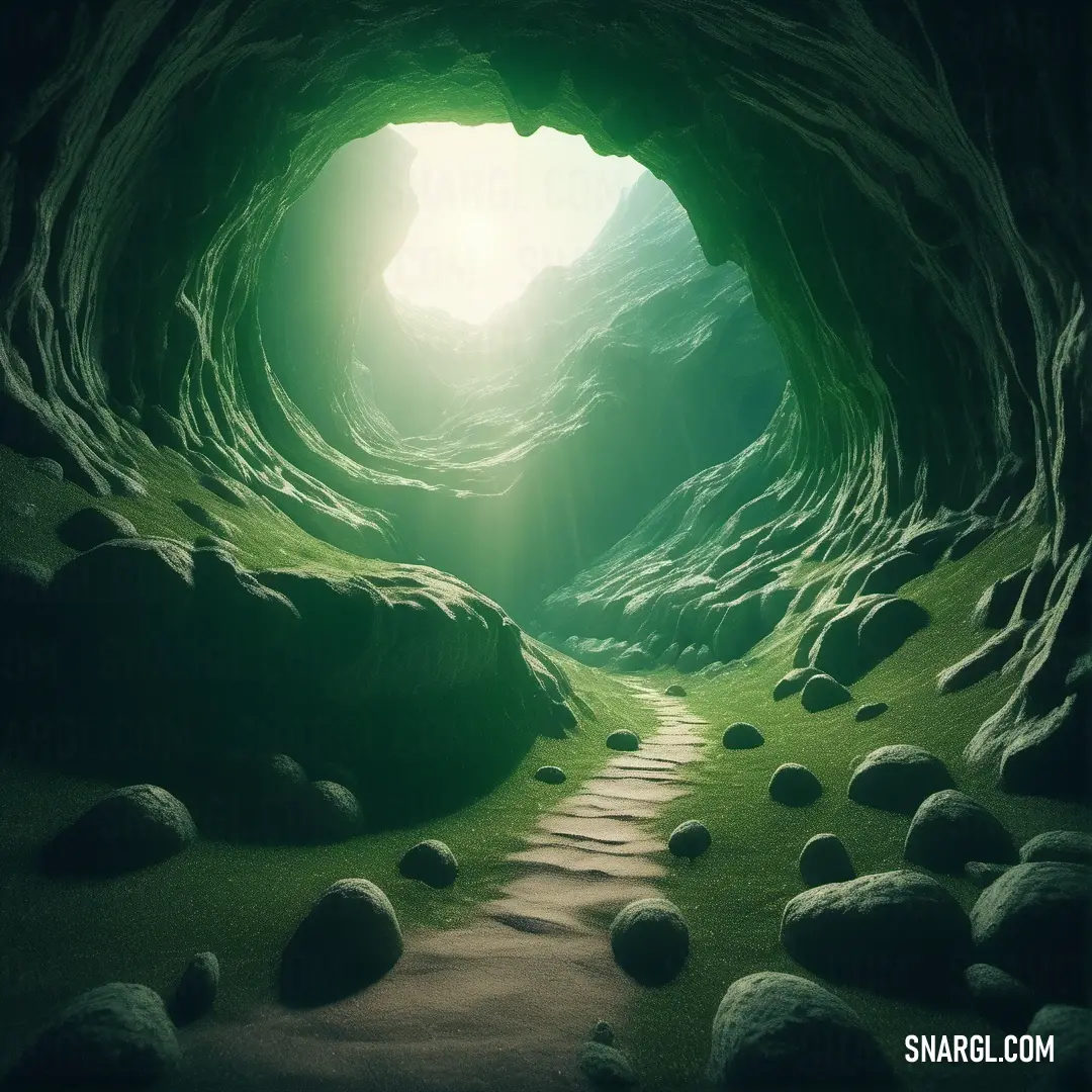 Tunnel with rocks and grass inside of it. Color #507D2A.