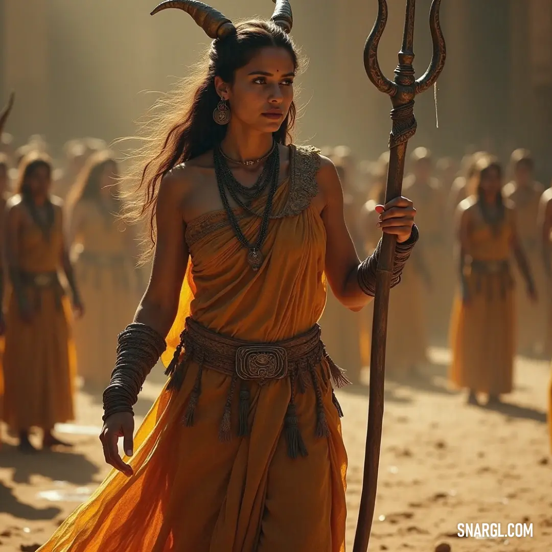 A vibrant scene featuring a character in a ceremonial costume wielding a flame-tipped staff, set against a backdrop of festive revelers. In a lively festival backdrop, a character adorned in an elaborate costume holds a fiery staff, surrounded by an animated crowd, conveying a sense of joy, excitement, and community spirit.