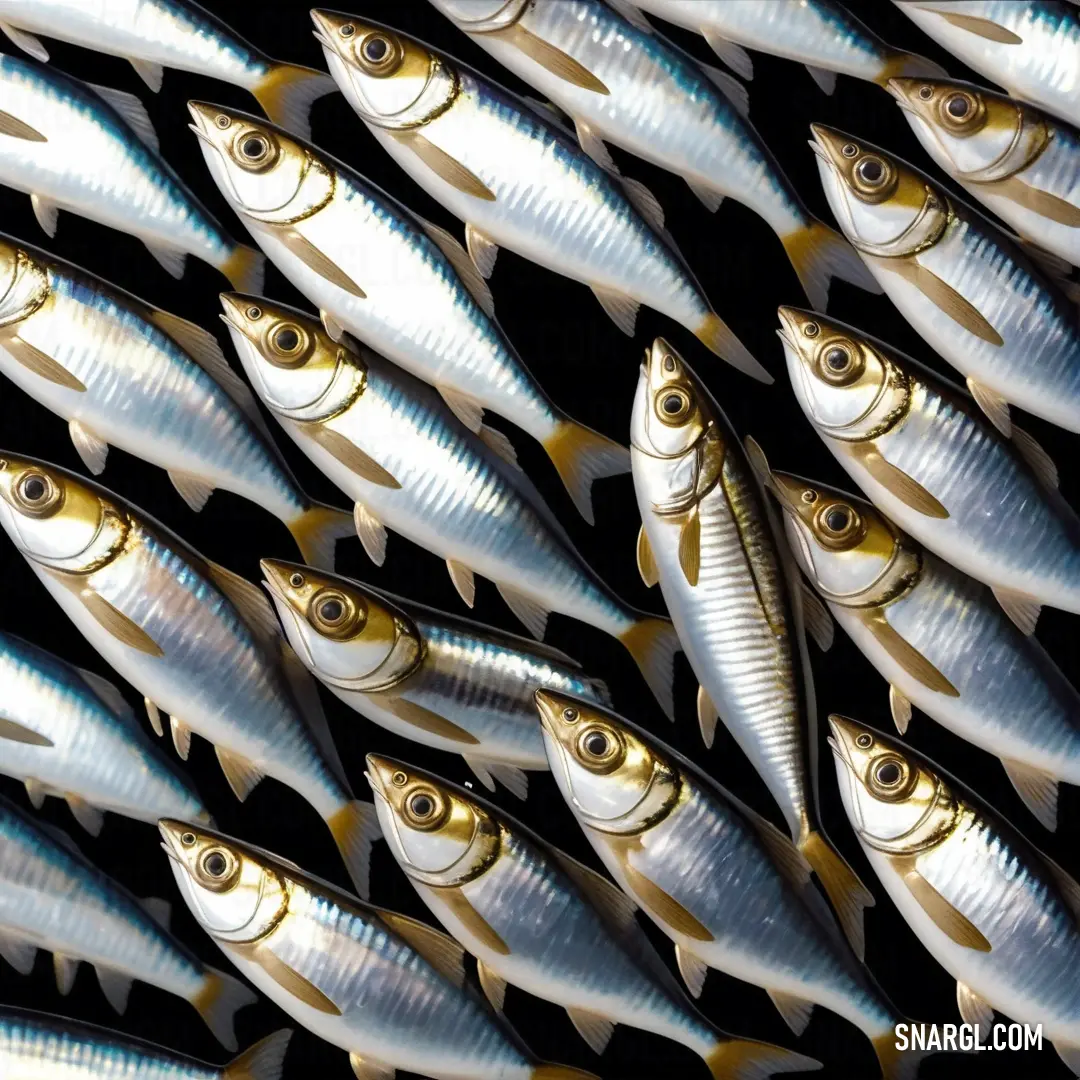A group of fish gathered together, their bodies shimmering in the clear water, as they create a stunning underwater formation, blending harmoniously in their watery world.