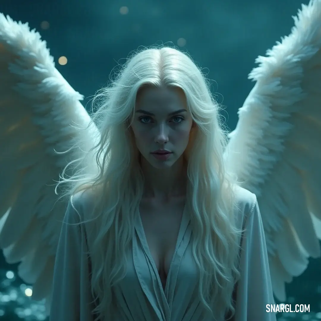 A serene figure with pristine white wings against a dark backdrop, radiating tranquil beauty and ethereal grace. A serene figure with pristine white wings stands against a backdrop of darkness, the contrast highlighting their tranquil beauty, creating an aura of peace and ethereal grace that captivates the onlooker.