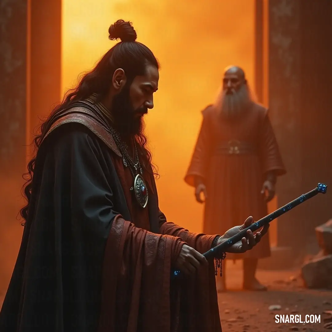A powerful figure in a robe brandishing a sword against a backdrop of darkness. In a fortress of shadows, a robed figure holds a sword high with determination, the surrounding darkness echoing his powerful stance. The sword gleams menacingly, embodying the silent strength of legends long past.