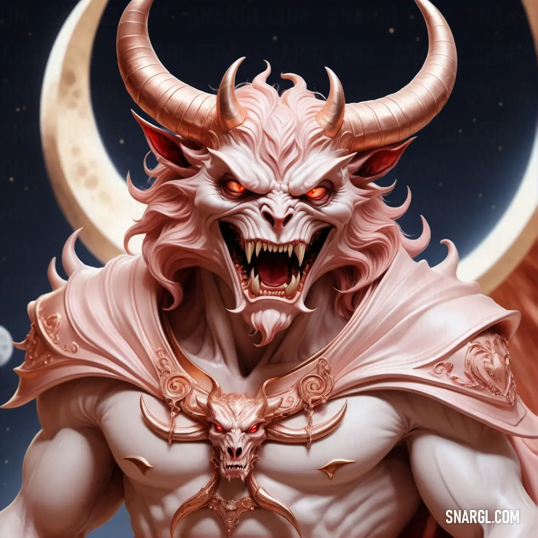 Demonic Satan with a huge head and horns on his face