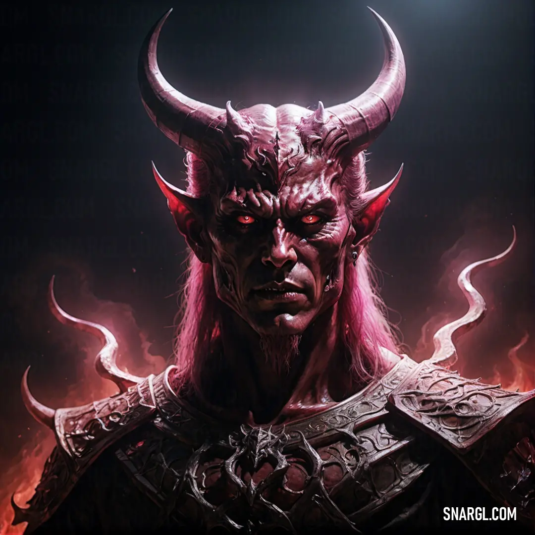 Demonic Satan with horns and a helmet on a dark background