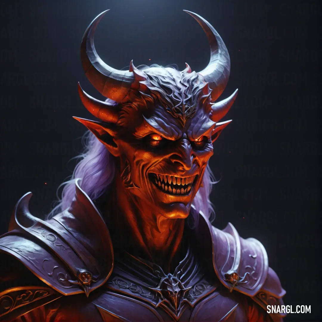 Demonic Satan with horns and a glowing head is shown in this image