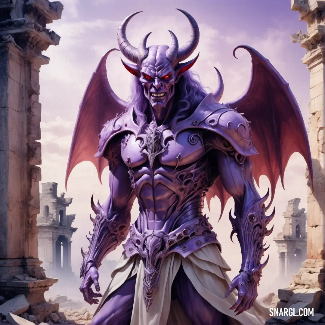 Demonic looking male Satan with horns and a huge head