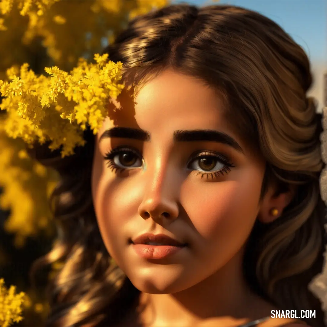 Digital painting of a woman with flowers in her hair and eyes