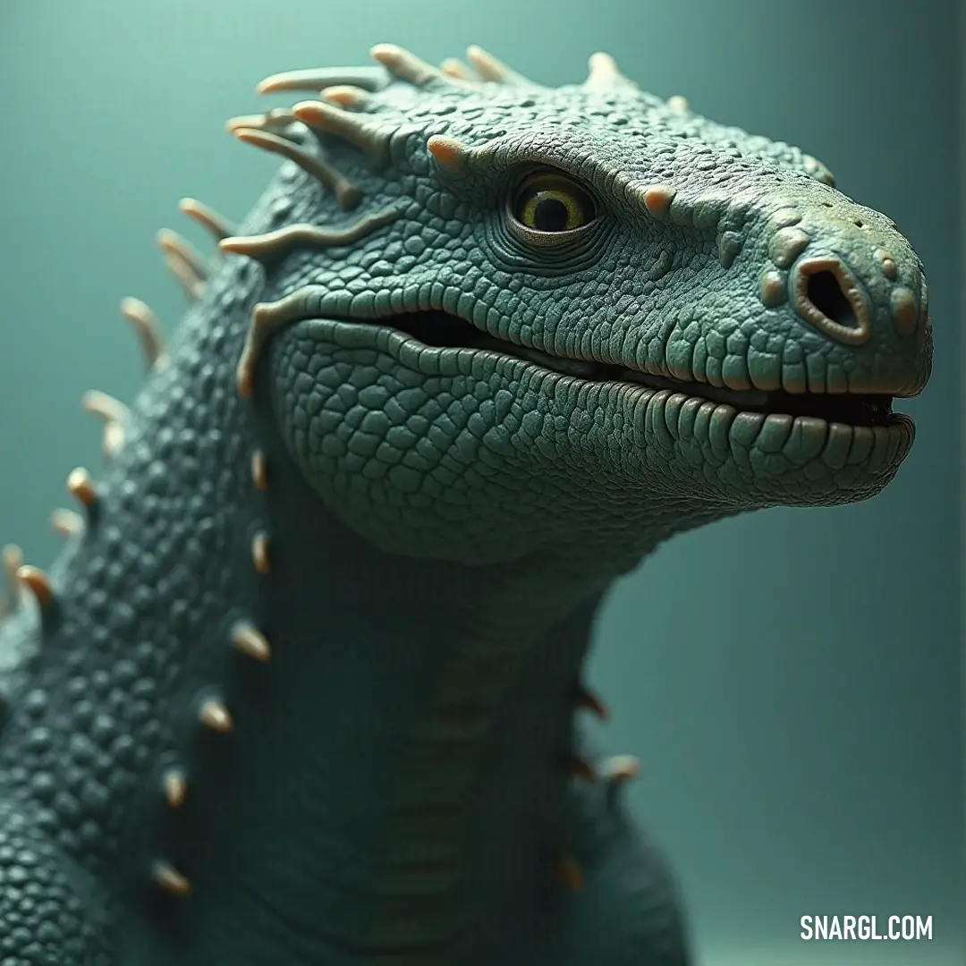 A delightful glimpse of a toy Saurian amidst a vivid green setting, celebrating the wonders of make-believe and adventure. A close-up view of a toy Saurian reveals intricate details against a lush green backdrop, showcasing its vibrant features and evoking a sense of adventure in a prehistoric world of imagination.