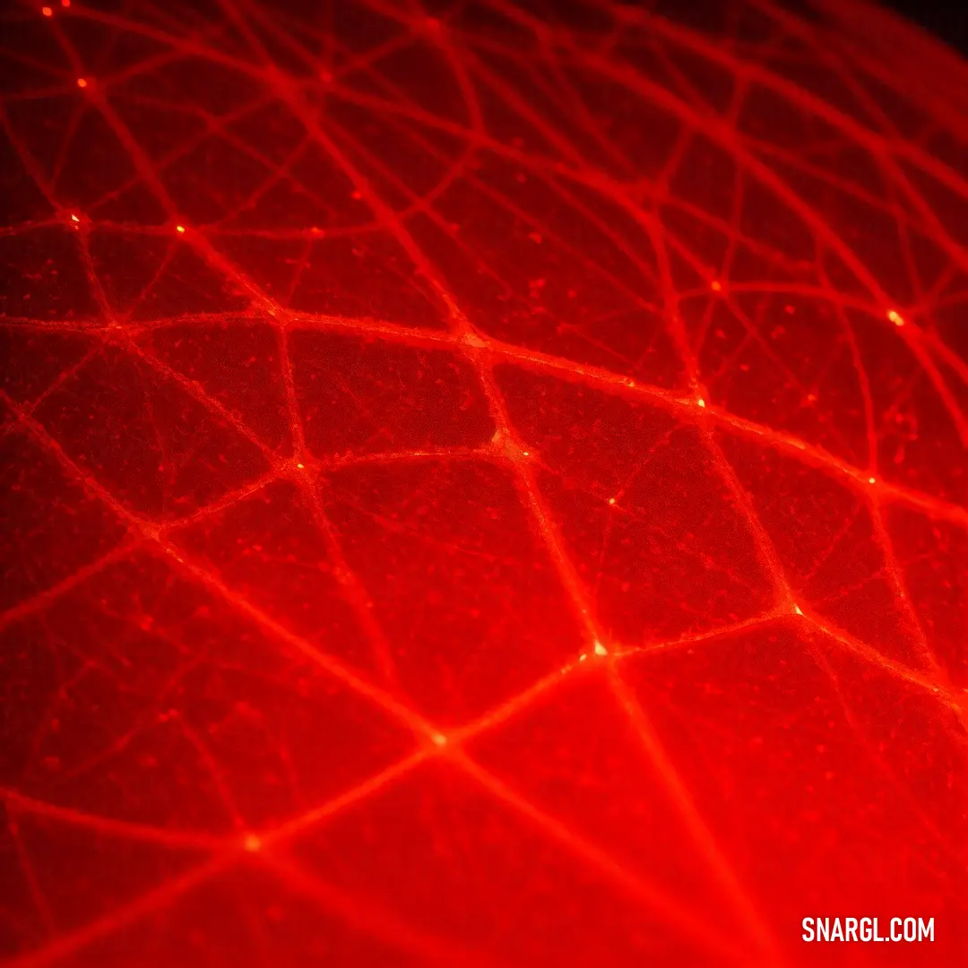Red light is shining on a surface with lines and dots on it. Example of Scarlet color.
