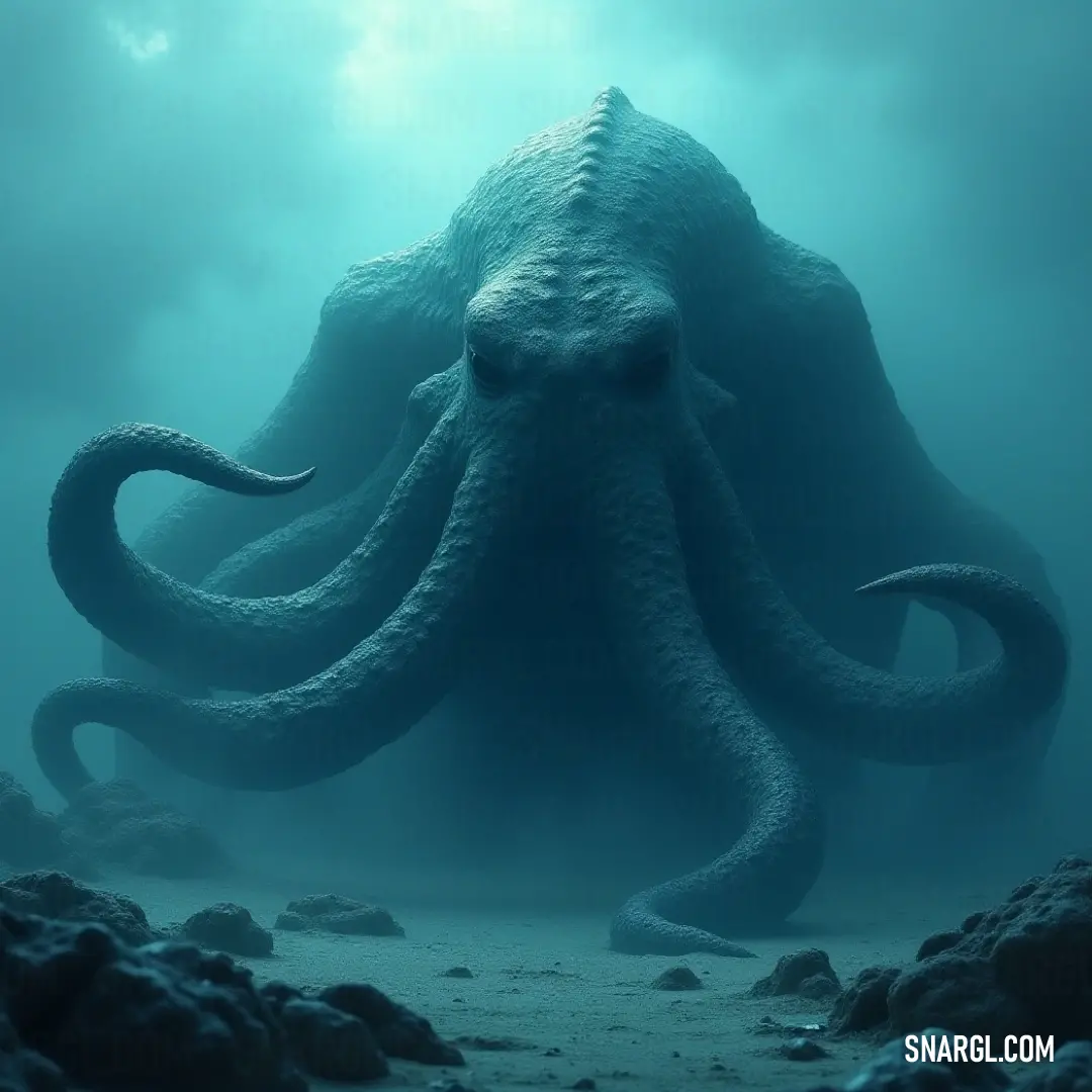 Majestic and powerful, the Seafloor Titan glides through the ocean's embrace, surrounded by shimmering rocks, embodying the mysteries and wonders of the underwater realm. The impressive Seafloor Titan swims gracefully through the ocean, adorned by intricate rocks and waves that ebb and flow around its formidable presence, a true guardian of the depths.
