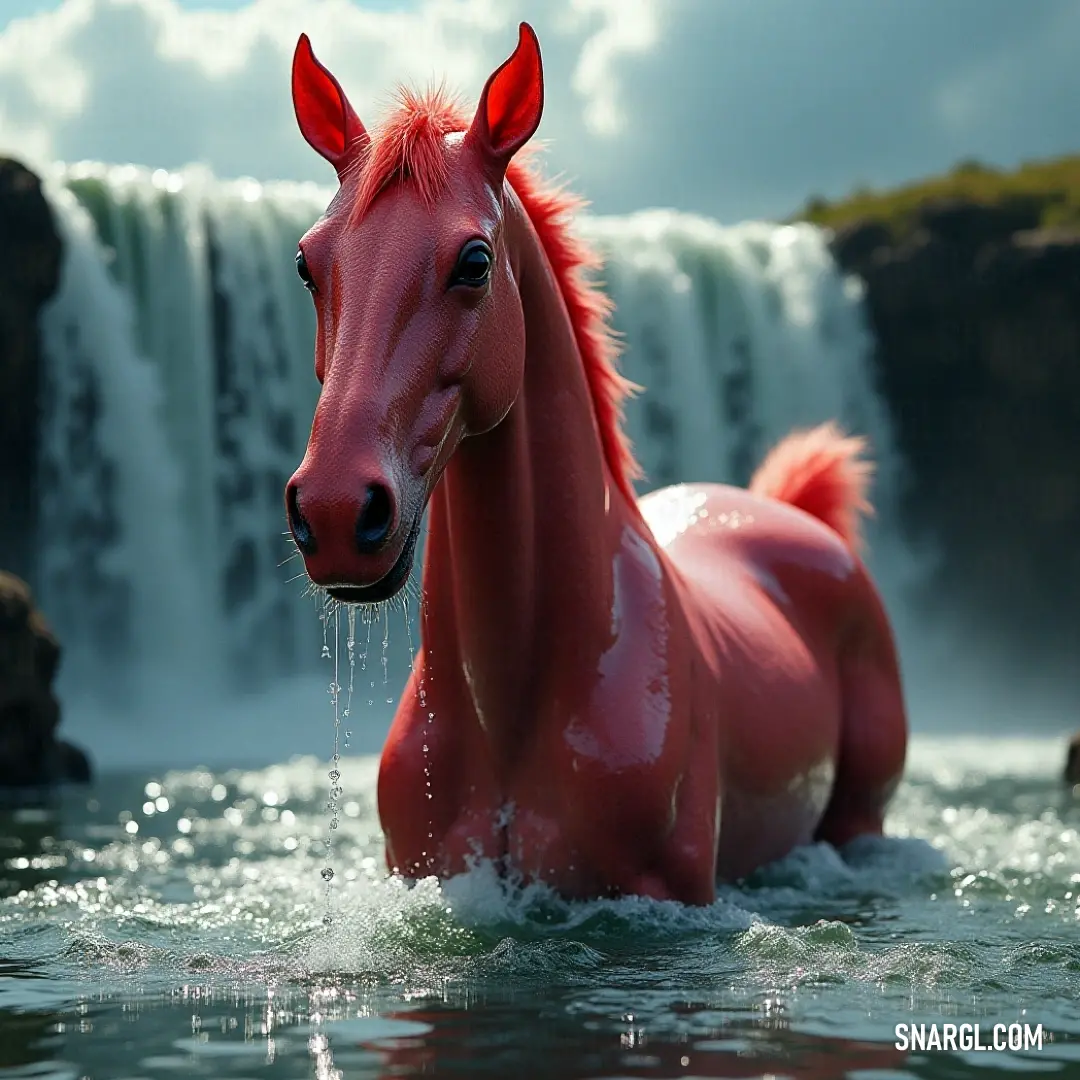 A figure stands confidently in the flowing waters near a majestic waterfall, where the rhythmic sounds of cascading water create a backdrop of natural beauty and tranquility.