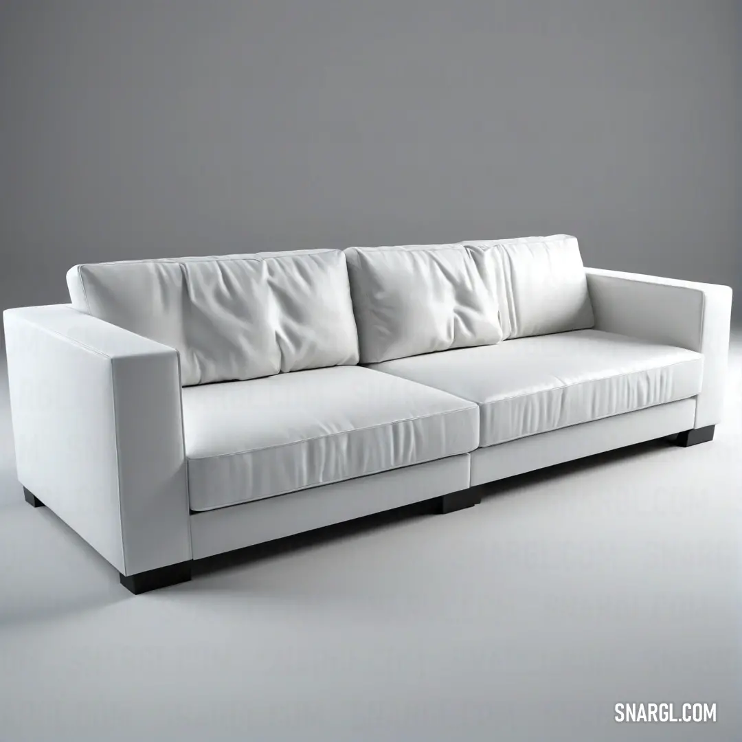 White couch with a long arm and a long backrest on a gray background. Color CMYK 0,4,7,0.