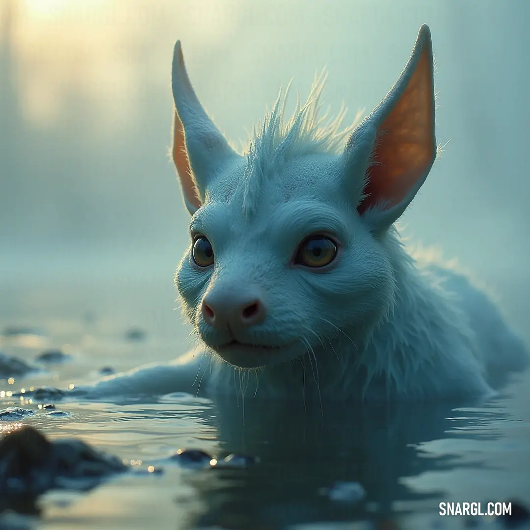 A sorrowful selkie with enchanting blue eyes gazes out from the depths of a tranquil sea, her expression conveying both beauty and an unspoken tale of wistfulness amidst the shimmering waters. An ethereal selkie with mesmerizing blue eyes gazes from within the gentle waves, her delicate features portrayed with an aura of longing as the soft sunlight dances on the water's surface.