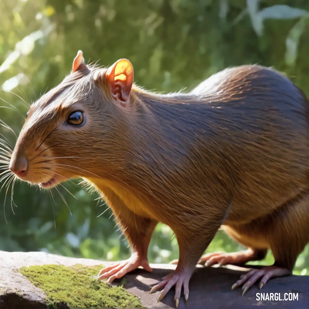 Rodent with a yellow ear on a rock in the sun light, looking at the camera. Example of Sepia color.
