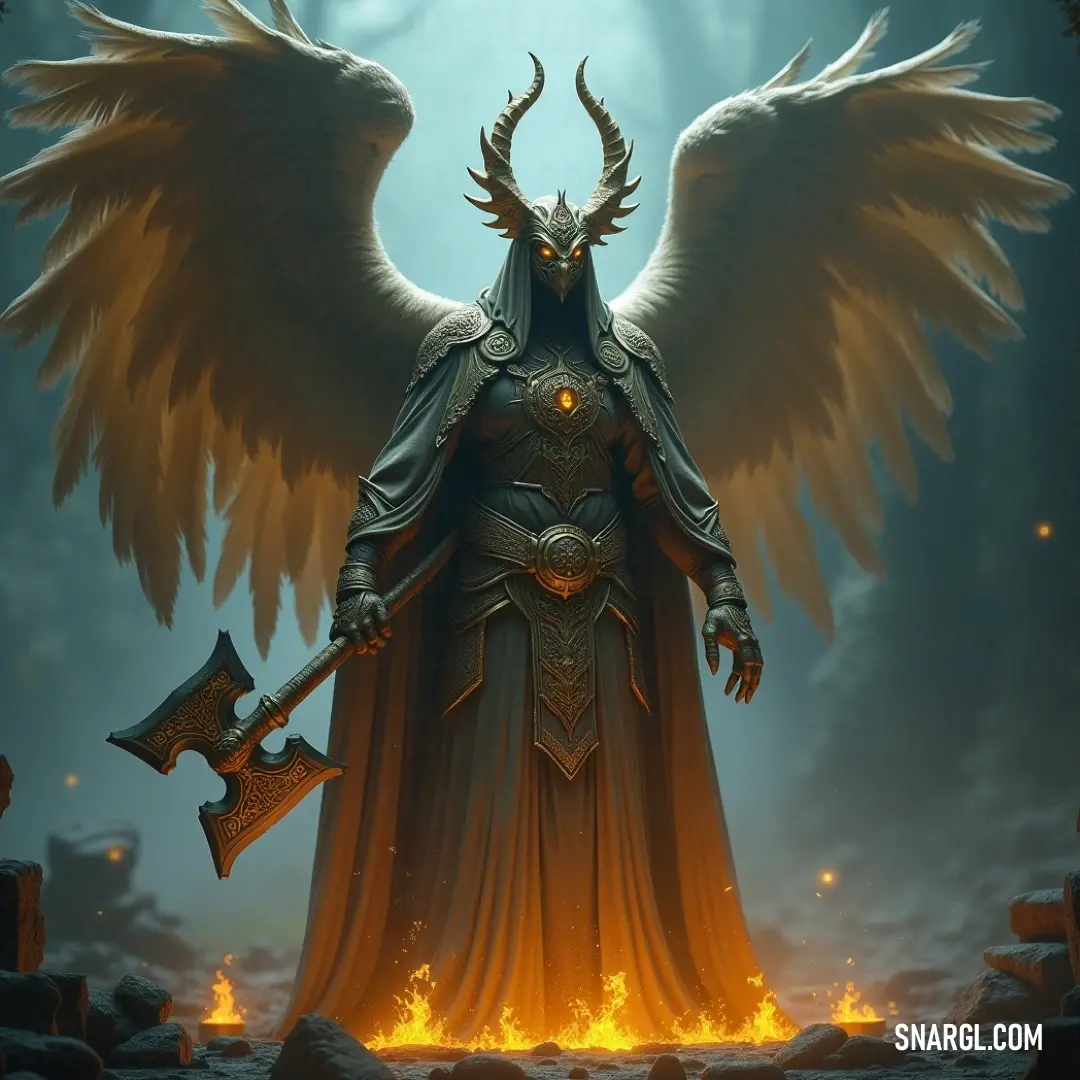A striking portrayal of Demonic Seraphiel with formidable wings, brandishing a luminous sword, poised to confront darkness head-on. An imposing Seraphiel with grand wings unfurls, holding a sword that gleams with an otherworldly light, embodying both grace and peril in a realm filled with unending contrast.