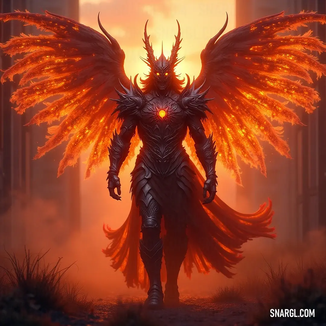 An imposing Demonic Seraphim emanates power with his formidable wings, surrounded by an otherworldly glow that enhances his formidable presence, offering a glimpse into the celestial realm.