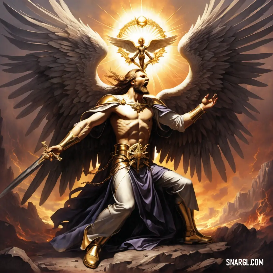 Seraphim with a sword and angel wings on his back