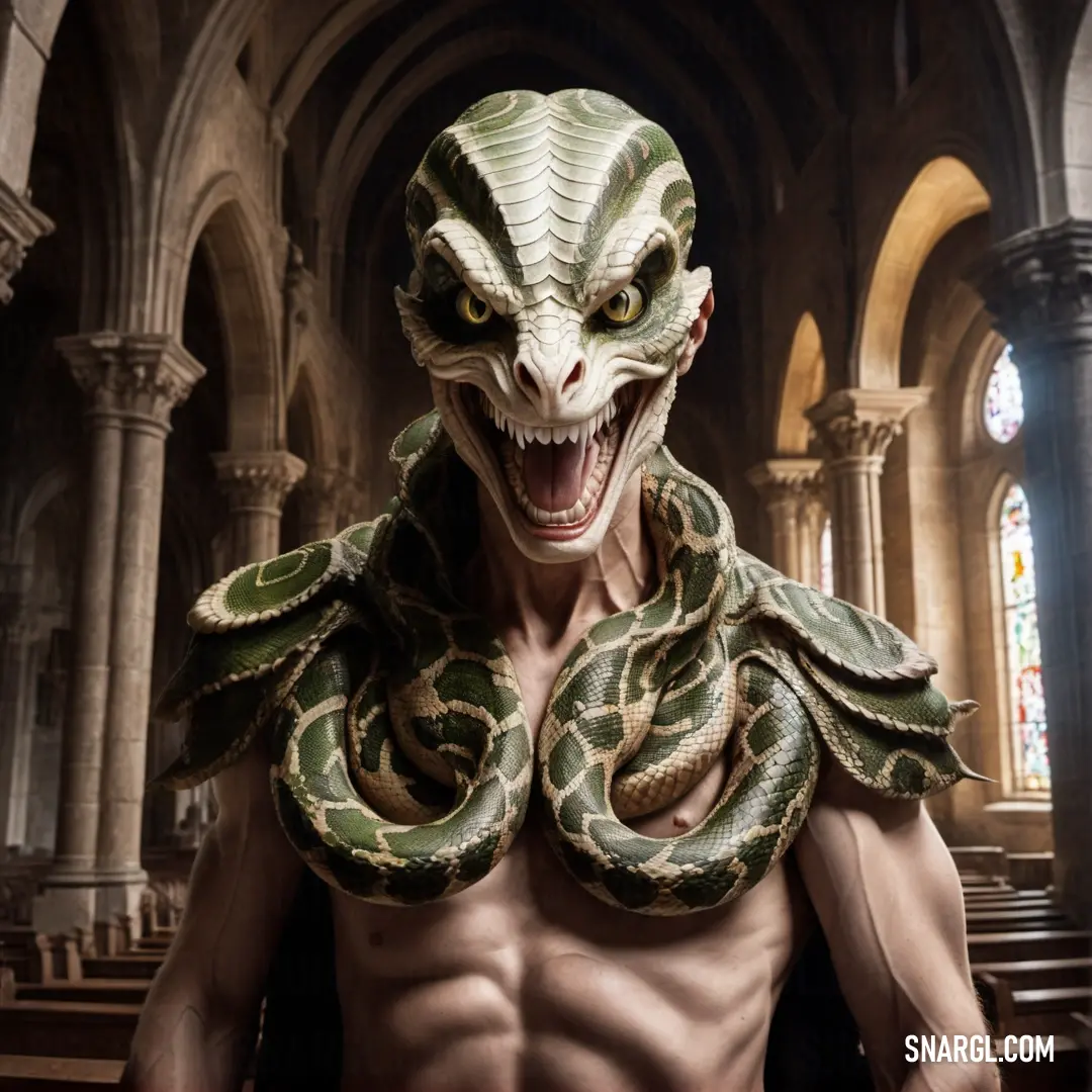 Serpent Man with a snake on his chest