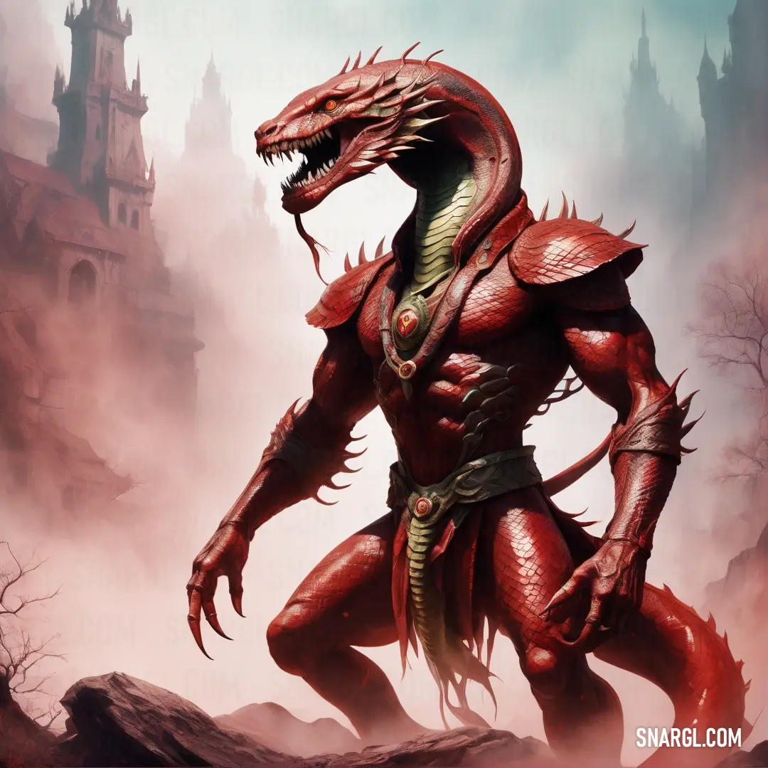 Red Serpent Man with a large head and a large body of flesh on its body