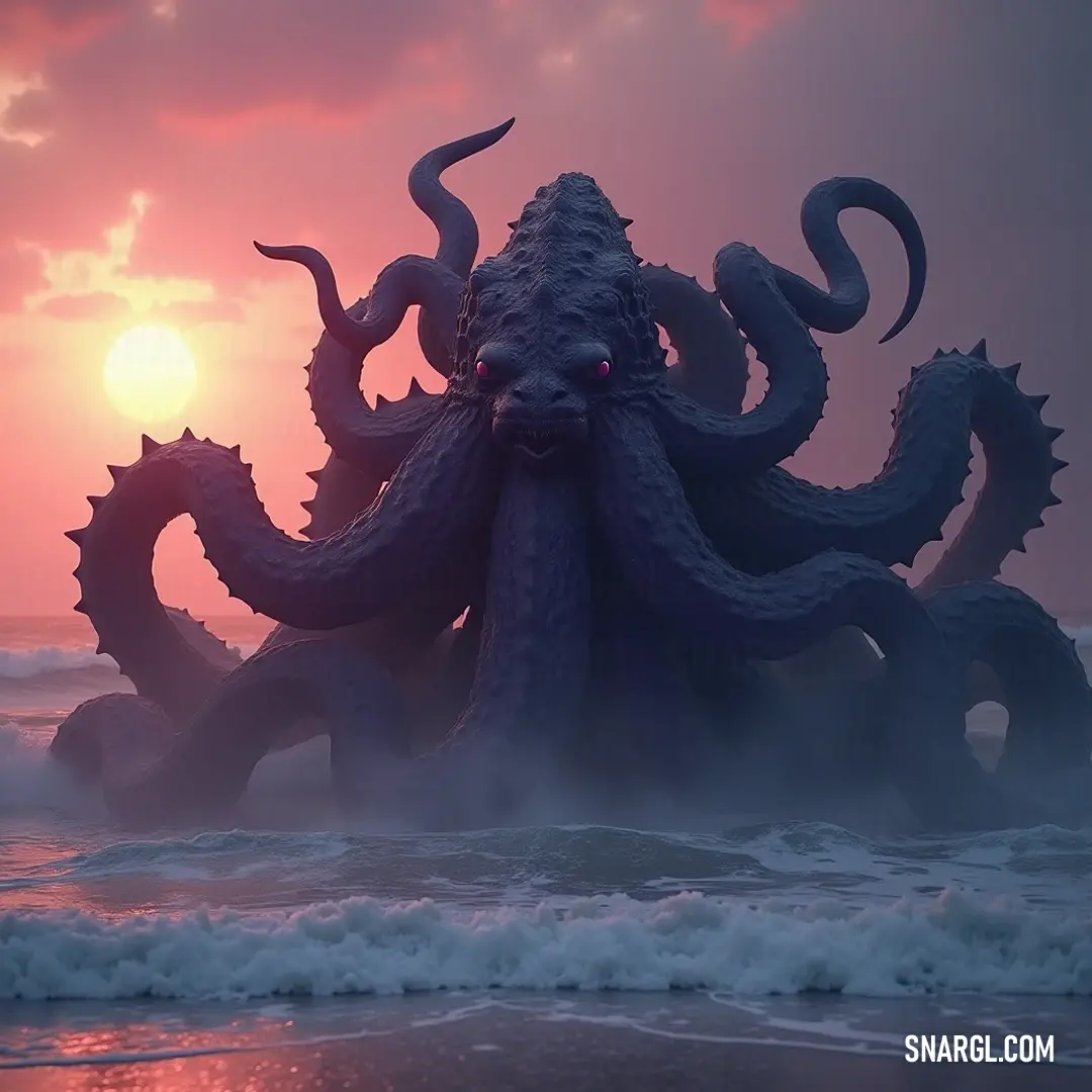 A colossal serpent, basking in the warm hues of a sunset, rises majestically from the ocean waves, creating a striking silhouette against the radiant sky, epitomizing the power and beauty of nature's creatures.