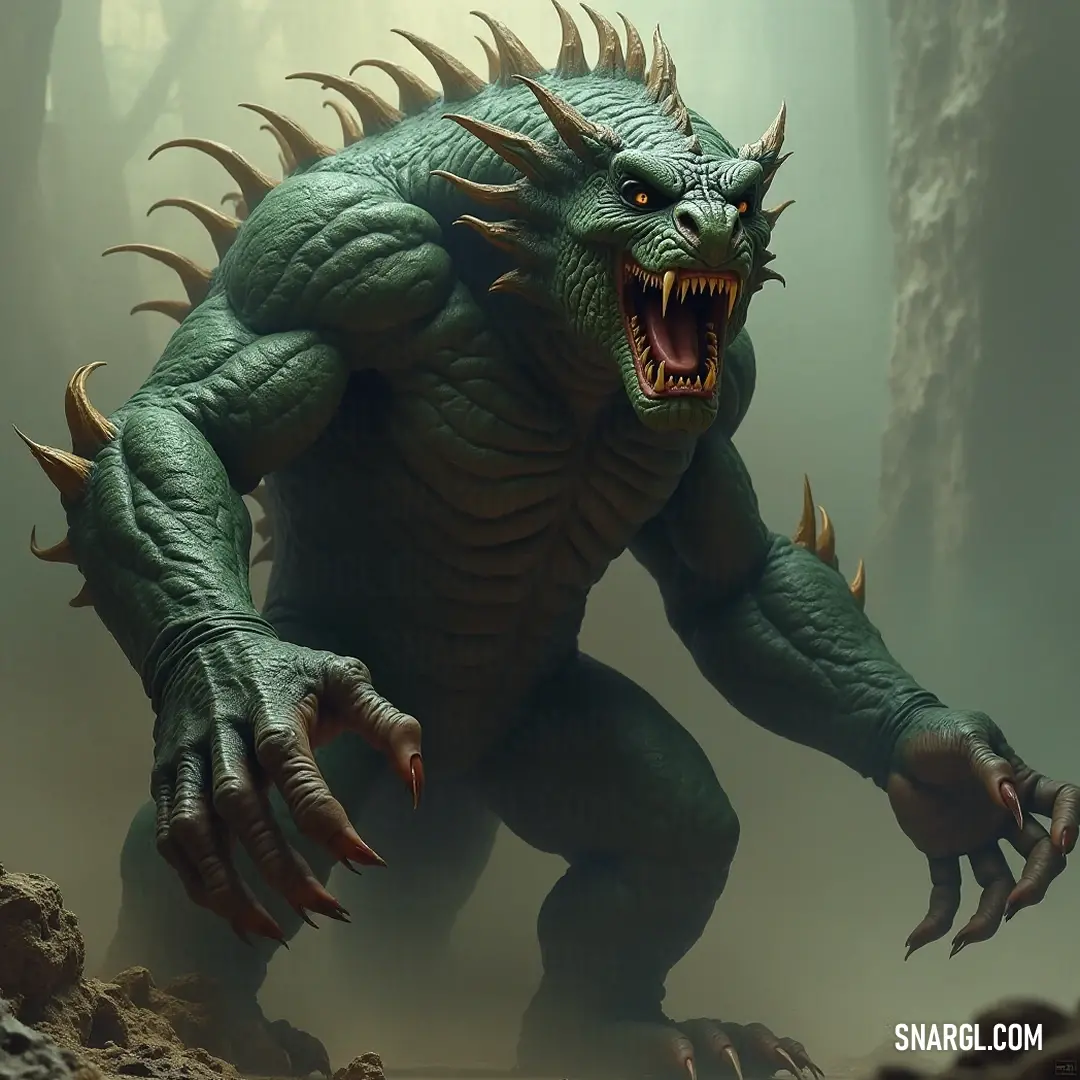Majestic Serpent Overlord with Sharp Claws and Fierce Teeth in a Dense Forest Landscape A formidable Serpent Overlord, showcasing sharp claws and fierce teeth, coiled amidst lush green foliage and rugged rocks, exuding an aura of ancient power in an enchanting forest.