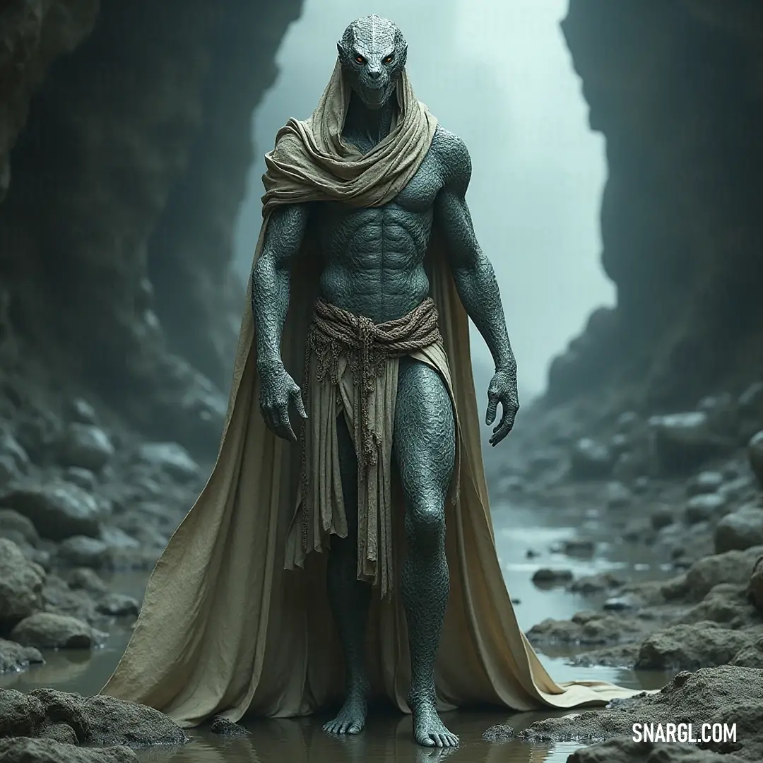 Serpent Sage, a majestic figure adorned in elaborate costume, standing tall in a shadowy cave, reflects the essence of wisdom and mystery, a keeper of untold stories and timeless truths. Clad in a mystifying costume, the Serpent Sage stands resolute in a damp cave, his regal cape casting shadows, his presence exuding wisdom and ancient knowledge, a guardian of secrets hidden away from the world.