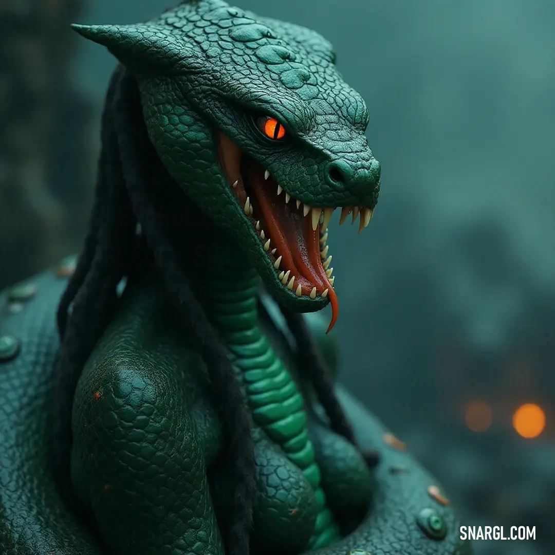 The enchanting Green Serpent Witch statue, with its captivating glowing eyes and intricate details, invites onlookers into the realms of magic and mystery, standing as a guardian of secrets. A striking Green Serpent Witch statue mesmerizes with its mouth agape, revealing glowing eyes and a fierce gaze, adorned with black braids that ripple like shadows in the moonlight, inviting intrigue and awe.