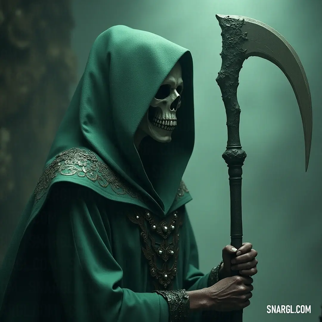 With a hauntingly scab-like appearance, the Shadow of Death clad in green grips a large scab, merging the realms of life and decay in a poignant display of nature's duality.