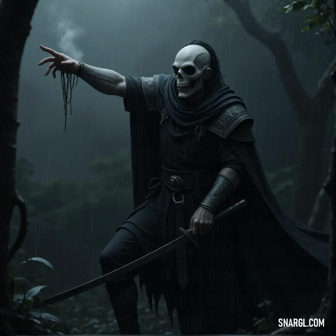 The Shadow Wight, draped in dark robes, holds his sword aloft in the moonlit forest. The fog thickens as the full moon casts an eerie glow, illuminating his presence in the haunting night. A Shadow Wight, cloaked in flowing black robes, stands in a moonlit forest. Holding a sword, he faces the unknown, his form a silhouette against the full moon and the ethereal fog swirling around him.