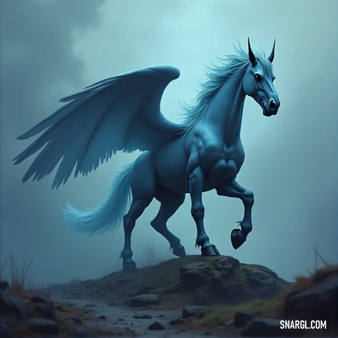 A being with glowing blue wings stands proud on a hilltop, with the vast sky above and rolling hills below, radiating an aura of ethereal power. A winged creature of shifting blue flames stands on a grassy hillside, its wings outstretched, framed by the open sky above, with a backdrop of soft, rolling clouds.