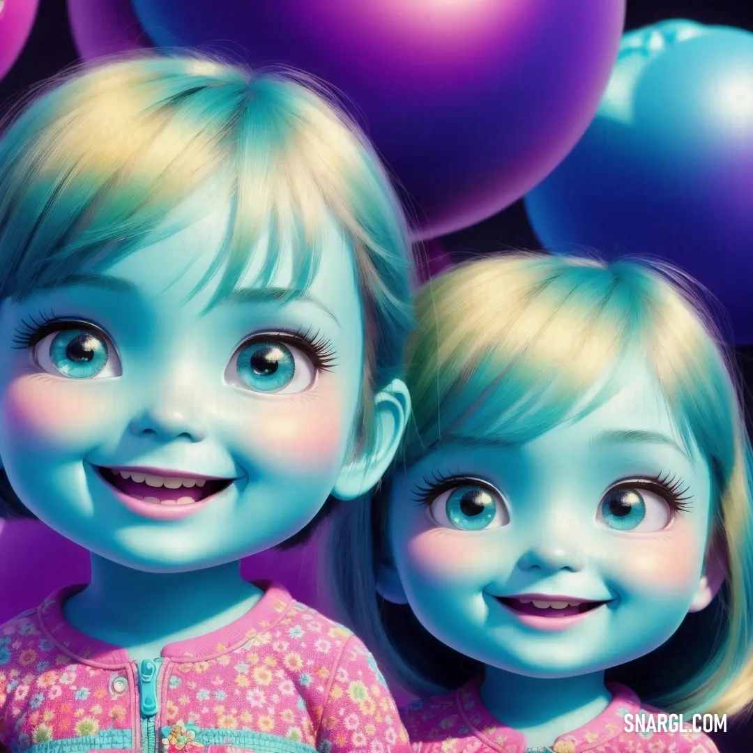 Couple of little girls standing next to each other with balloons in the background of them