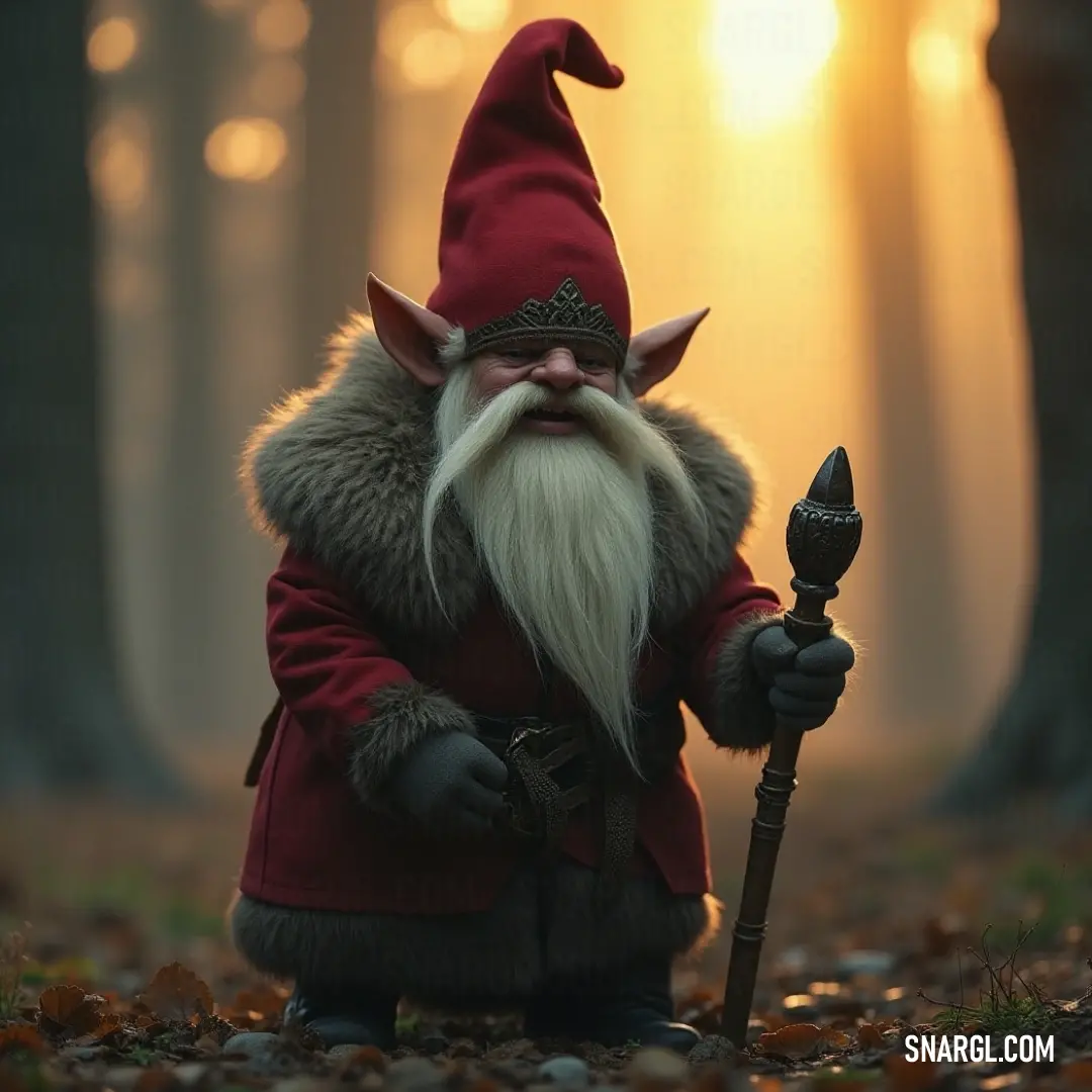 Sigvard, with his long beard and red coat, stands resolutely in a vibrant forest, stick in hand, portraying harmony with nature. In a lush forest teeming with life, Sigvard, with a long beard and a striking red coat, holds a sturdy stick, embodying the spirit of nature as he stands among vibrant leaves and towering trees, ready to explore his surroundings.