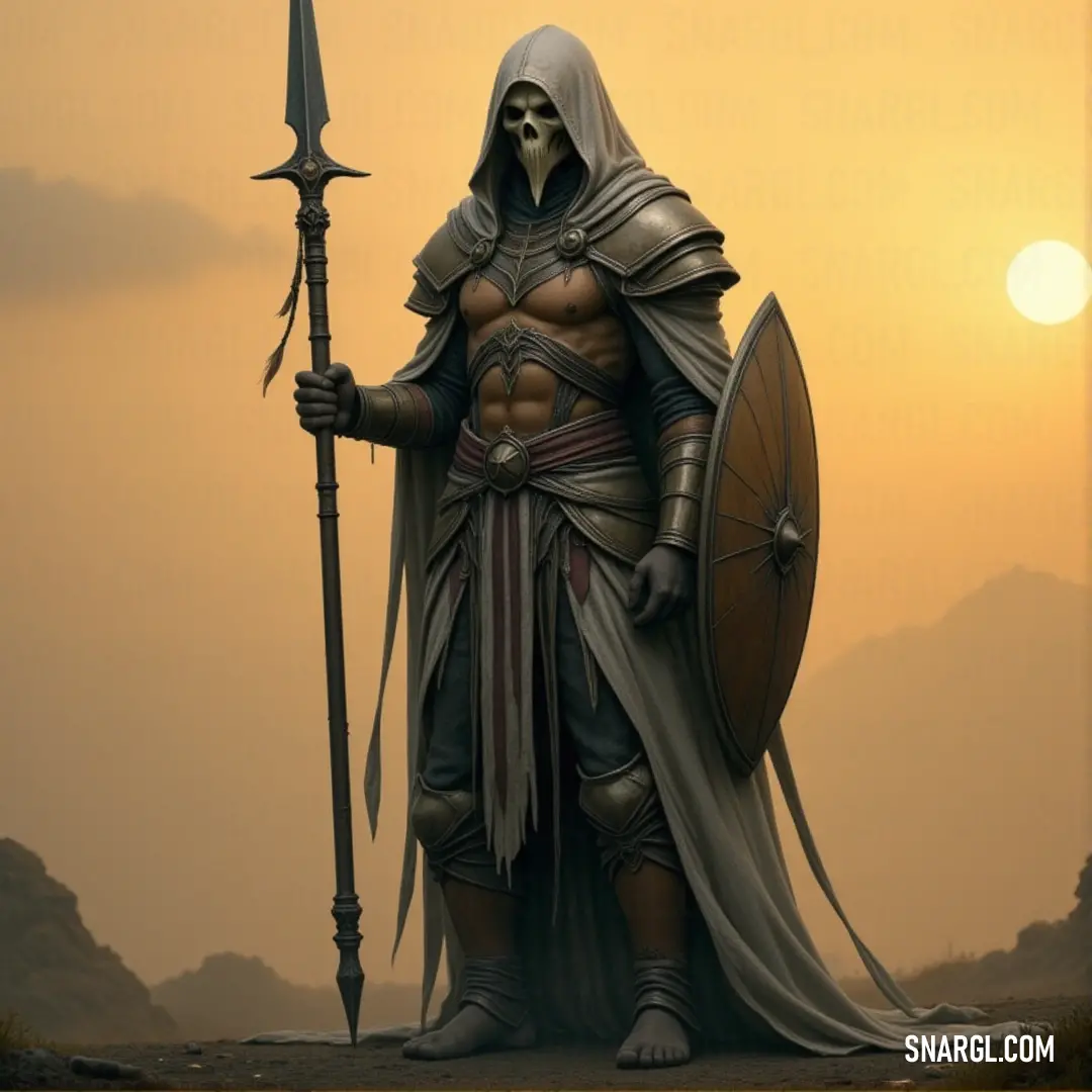 The Silent Phantom stands clad in armor, holding a sword and a skull-emblazoned shield. The silence surrounding them speaks of the weight of battles fought and a warrior's stoic resolve. The Silent Phantom, dressed in battle-worn armor, holds a sword and a shield adorned with a skull. Their expression is unreadable, but the scene radiates strength and unspoken resolve.