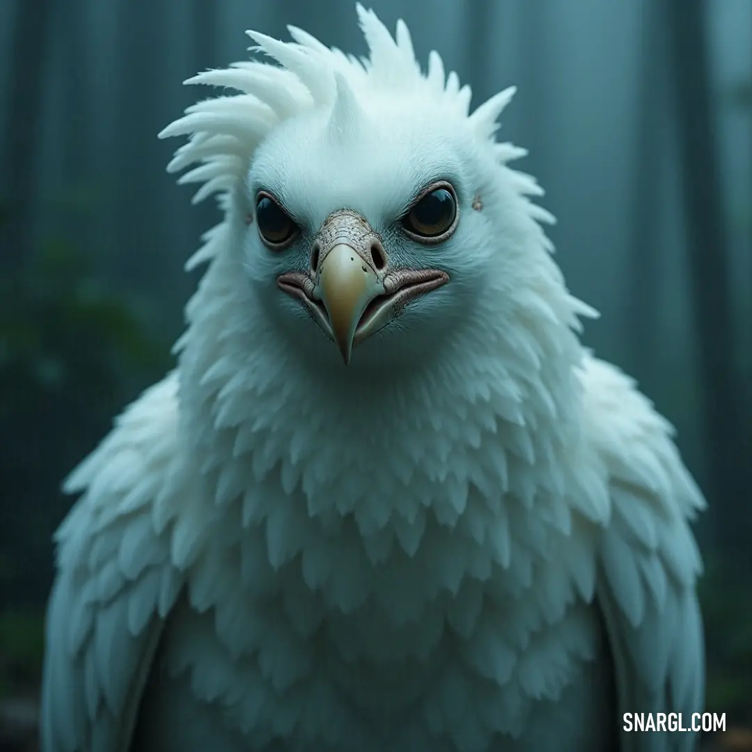 A White Silverlight with a massive, elongated beak standing in an open landscape, standing out with its unique features. A White Silverlight with an exceptionally large, elongated beak stands tall, its distinctive features giving it an otherworldly presence, a creature unlike any other.