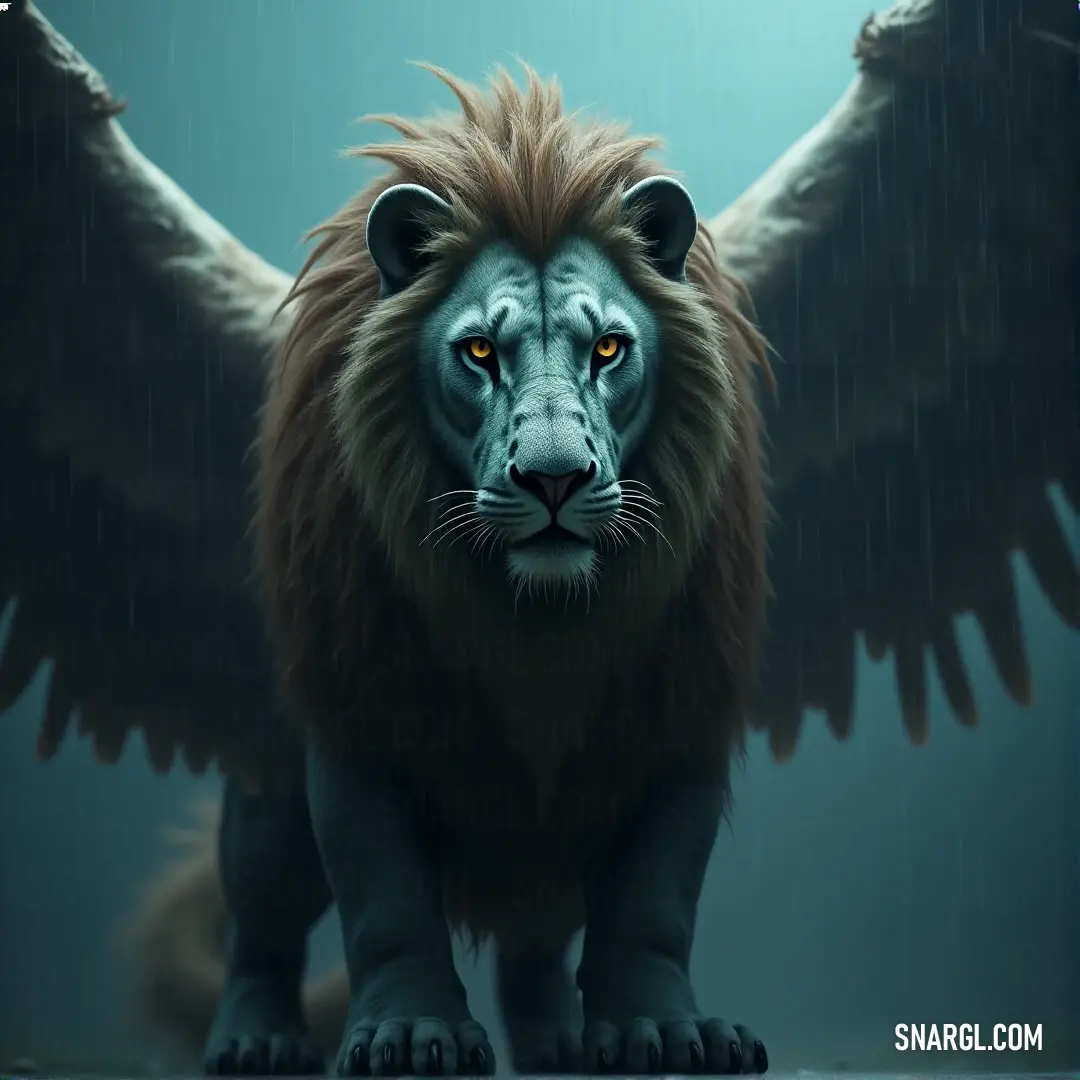 A powerful Simurgh of the Abyss stands in the rain, its wings unfurled as it faces the storm with unwavering strength and resilience. The Simurgh of the Abyss stands in the pouring rain, its wings raised as droplets fall, while its intense eyes remain open, showing strength and determination in the midst of a storm.