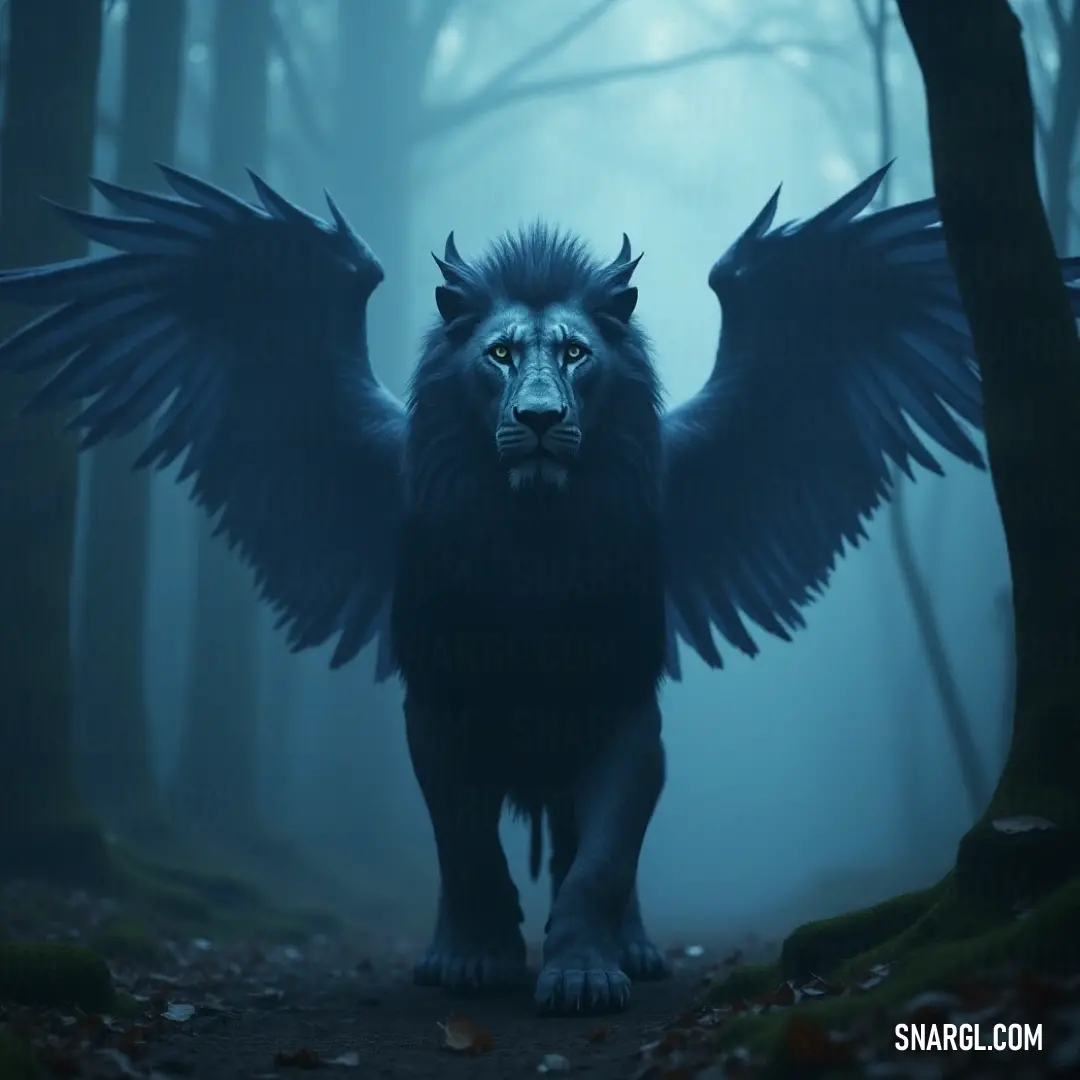 In a mystical forest bathed in fog, a powerful black bear with majestic wings displays its stature, embodying the duality of strength and grace found within the heart of nature. A majestic black bear stands boldly in a misty forest, its wings unfurled against a backdrop of towering trees and swirling fog, evoking a sense of wonder and the mystical side of nature.